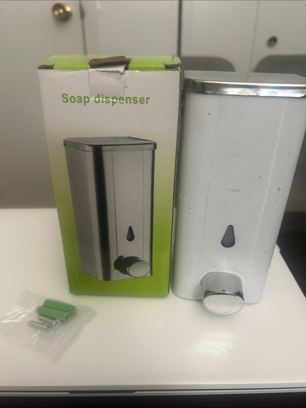 White Wall-Mount Liquid Soap Dispenser with Chrome Trim